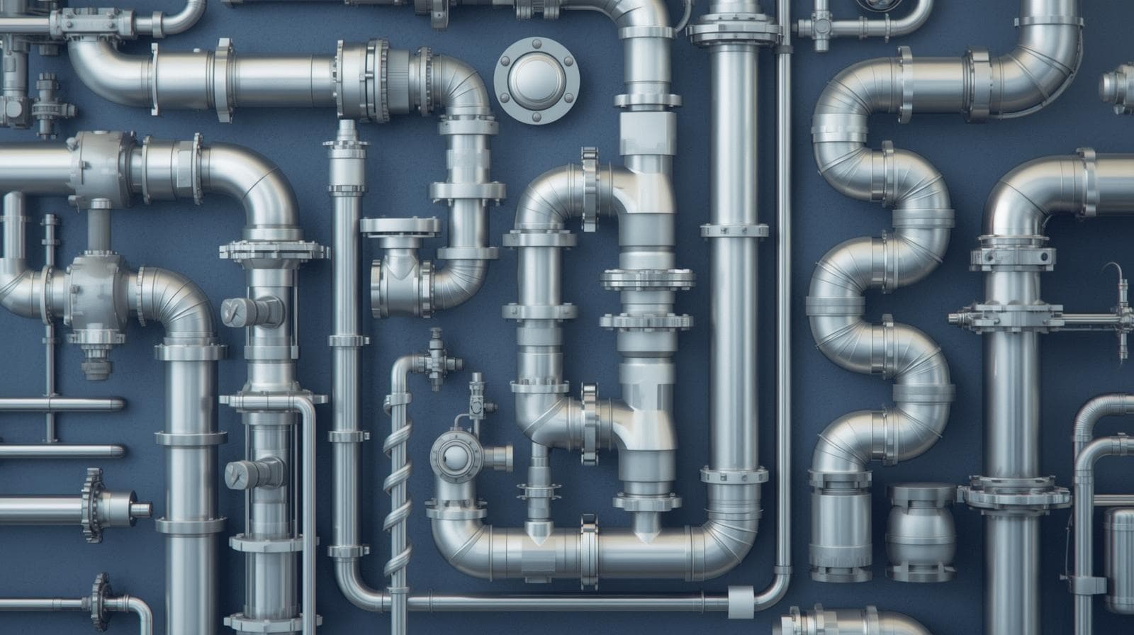 A network of industrial pipes and fittings.