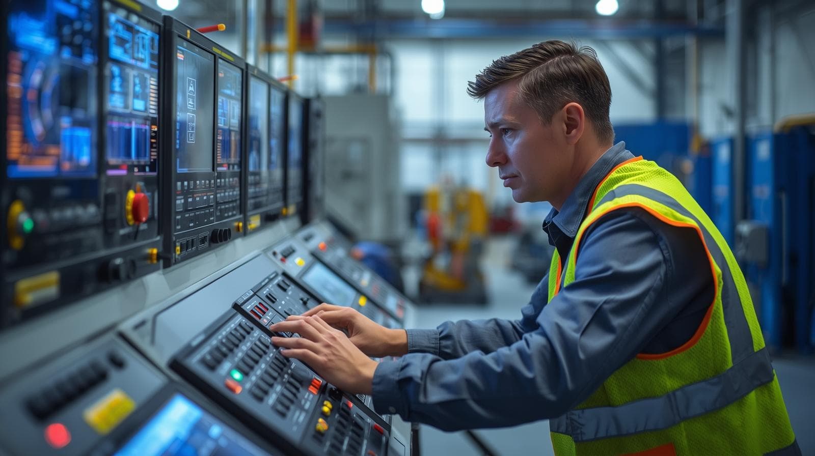 An engineer working on an industrial control panel.